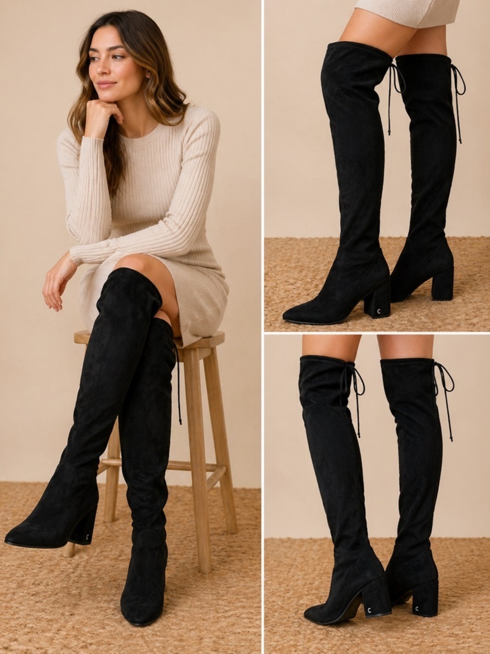Circus By Sam Edelman Black Over The Knee Boots Chunky Heel Tie Back 8